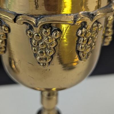 Sale Photo Thumbnail #1648: Vintage Brass Goblets With Ornate Grape Design Made In India & Lacquered In USA