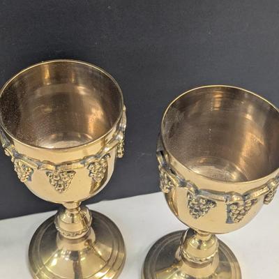 Sale Photo Thumbnail #1642: Vintage Brass Goblets With Ornate Grape Design Made In India & Lacquered In USA