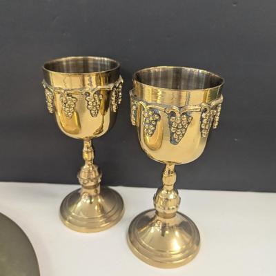 Sale Photo Thumbnail #1637: Vintage Brass Goblets With Ornate Grape Design Made In India & Lacquered In USA