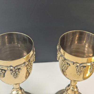 Sale Photo Thumbnail #1640: Vintage Brass Goblets With Ornate Grape Design Made In India & Lacquered In USA