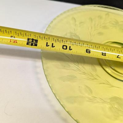 Sale Photo Thumbnail #237: Fostoria Canary Yellow Vaseline Fleur De Lis Center Handled Server