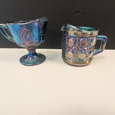 Sale Photo Thumbnail #239: Indiana Glass Iridescent Blue Carnival Glass Creamers