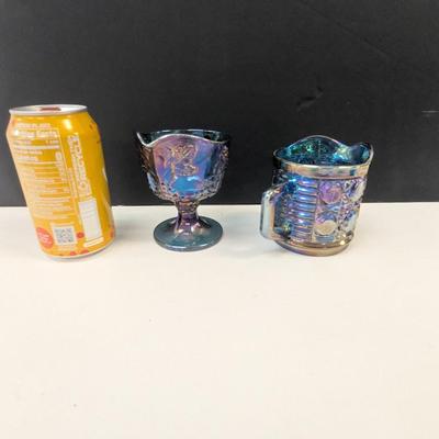 Sale Photo Thumbnail #245: Indiana Glass Iridescent Blue Carnival Glass Creamers
