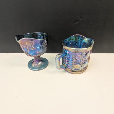Sale Photo Thumbnail #241: Indiana Glass Iridescent Blue Carnival Glass Creamers