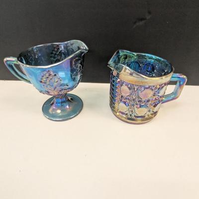 Sale Photo Thumbnail #240: Indiana Glass Iridescent Blue Carnival Glass Creamers