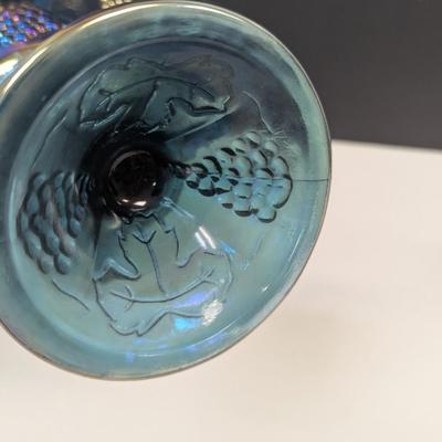 Sale Photo Thumbnail #269: Indiana Carnival Glass Iridescent Blue Harvest Grape Lidded Compote