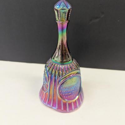 Sale Photo Thumbnail #277: Fenton Medallion Bell Plum Opalescent Carnival Glass Founder Frank L. Fenton