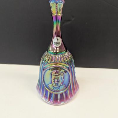 Sale Photo Thumbnail #275: Fenton Medallion Bell Plum Opalescent Carnival Glass Founder Frank L. Fenton