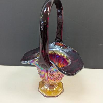 Sale Photo Thumbnail #385: Carnival Glass iridescent Golden/Yellow Flower Basket