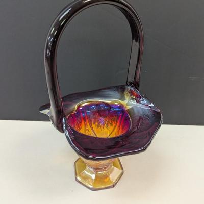 Sale Photo Thumbnail #387: Carnival Glass iridescent Golden/Yellow Flower Basket