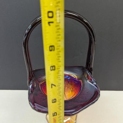 Sale Photo Thumbnail #389: Carnival Glass iridescent Golden/Yellow Flower Basket