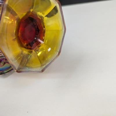 Sale Photo Thumbnail #388: Carnival Glass iridescent Golden/Yellow Flower Basket