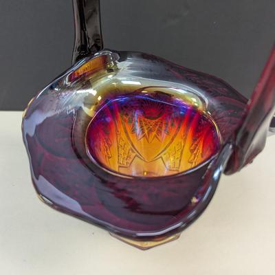 Sale Photo Thumbnail #386: Carnival Glass iridescent Golden/Yellow Flower Basket