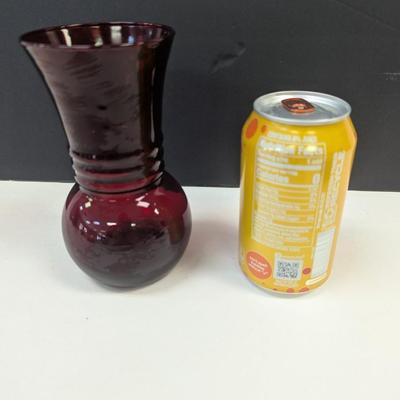 Sale Photo Thumbnail #310: 4 - Anchor Hocking Ruby Red Rib-Necked Depression Glass Vases