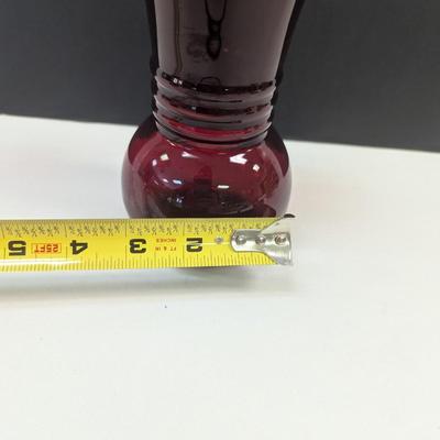 Sale Photo Thumbnail #312: 4 - Anchor Hocking Ruby Red Rib-Necked Depression Glass Vases