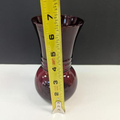 Sale Photo Thumbnail #311: 4 - Anchor Hocking Ruby Red Rib-Necked Depression Glass Vases
