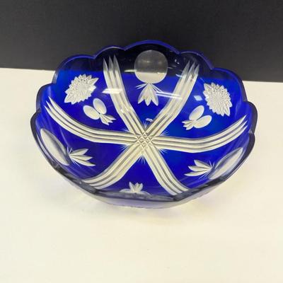 Sale Photo Thumbnail #340: Hand Cut Bohemian Style Crystal Cobalt Blue Bowl