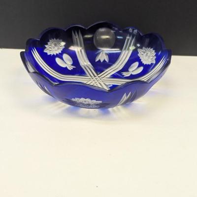 Sale Photo Thumbnail #341: Hand Cut Bohemian Style Crystal Cobalt Blue Bowl
