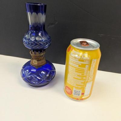 Sale Photo Thumbnail #378: Hand Cut Bohemian Style Crystal Cobalt Blue Oil Lamp #2
