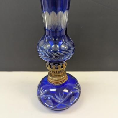 Sale Photo Thumbnail #375: Hand Cut Bohemian Style Crystal Cobalt Blue Oil Lamp #2