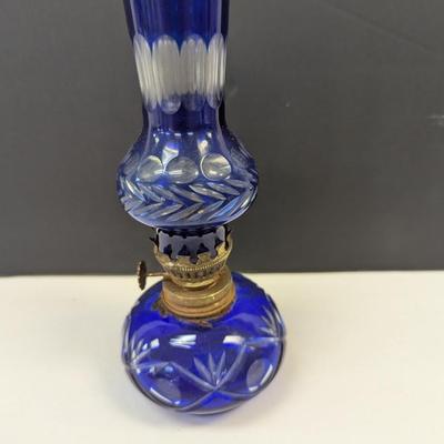 Sale Photo Thumbnail #376: Hand Cut Bohemian Style Crystal Cobalt Blue Oil Lamp #2