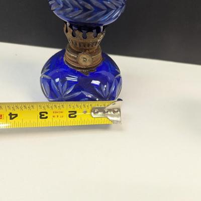 Sale Photo Thumbnail #380: Hand Cut Bohemian Style Crystal Cobalt Blue Oil Lamp #2