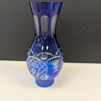 Sale Photo Thumbnail #347: Hand Cut Bohemian Style Crystal Cobalt Blue Vase