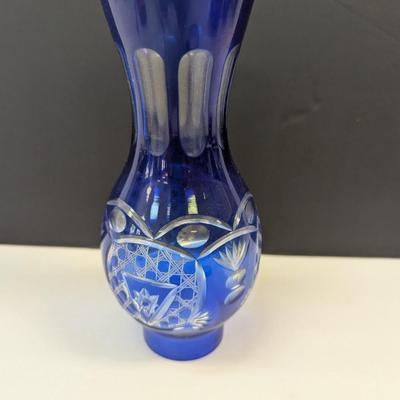 Sale Photo Thumbnail #346: Hand Cut Bohemian Style Crystal Cobalt Blue Vase