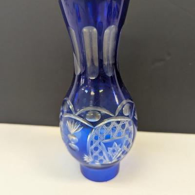 Sale Photo Thumbnail #345: Hand Cut Bohemian Style Crystal Cobalt Blue Vase