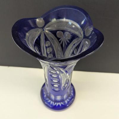 Sale Photo Thumbnail #351: Hand Cut Bohemian Style Crystal Cobalt Blue Vase