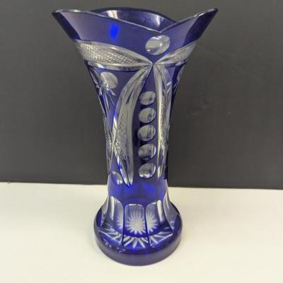 Sale Photo Thumbnail #349: Hand Cut Bohemian Style Crystal Cobalt Blue Vase
