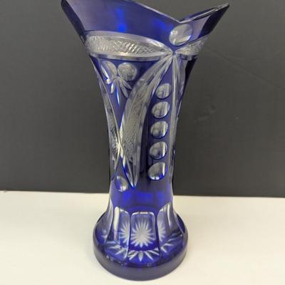 Sale Photo Thumbnail #348: Hand Cut Bohemian Style Crystal Cobalt Blue Vase