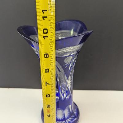 Sale Photo Thumbnail #353: Hand Cut Bohemian Style Crystal Cobalt Blue Vase