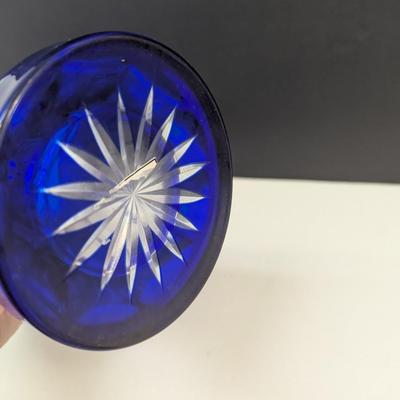 Sale Photo Thumbnail #352: Hand Cut Bohemian Style Crystal Cobalt Blue Vase