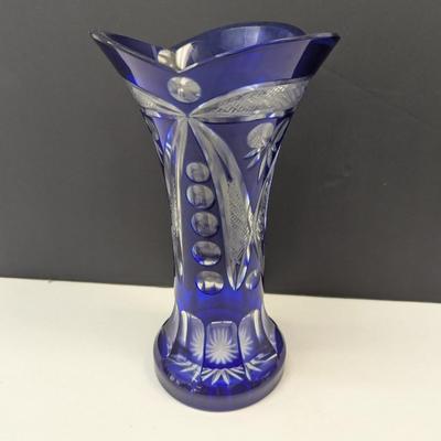 Sale Photo Thumbnail #350: Hand Cut Bohemian Style Crystal Cobalt Blue Vase