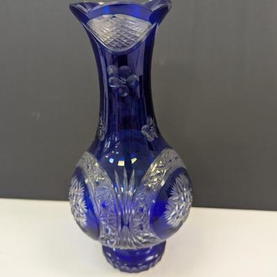 Sale Photo Thumbnail #371: Hand Cut Crystal Cobalt Blue Vase