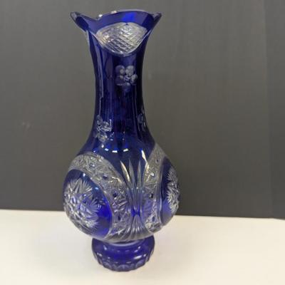 Sale Photo Thumbnail #370: Hand Cut Crystal Cobalt Blue Vase