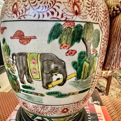 Furniture -Pair of Custom Club Chairs with Down filled upholstery, Antique Table, Elephant Ceramic lamp, Books, Decor