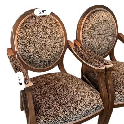 Pair of French style open arm chairs in leopard print velvet