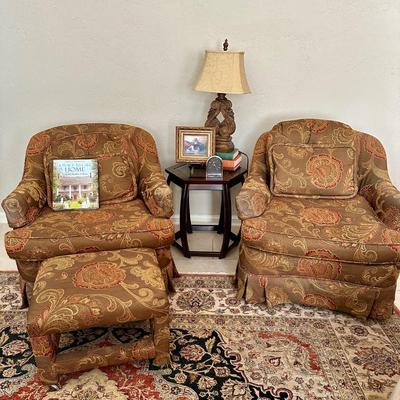 Furniture - Pair of custom Club Chairs w/ painting, lamp & decor