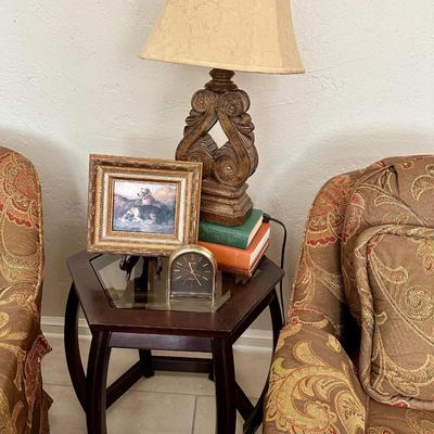 Furniture - Pair of custom Club Chairs w/ painting, lamp & decor