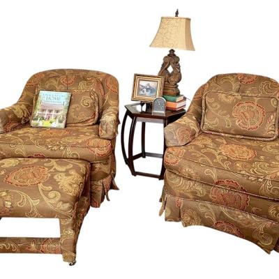 Furniture - Pair of custom Club Chairs w/ painting, lamp & decor