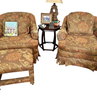 Furniture - Pair of custom Club Chairs w/ painting, lamp & decor