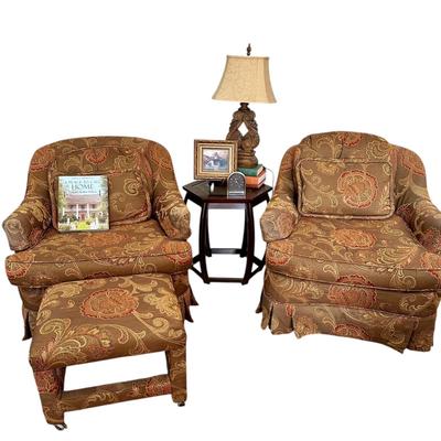Furniture - Pair of custom Club Chairs w/ painting, lamp & decor