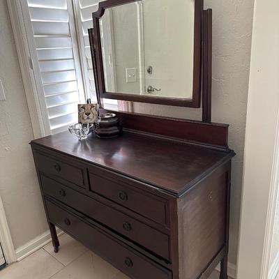 Furniture - Antique Mirrored Dresser w/ decor