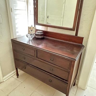 Furniture - Antique Mirrored Dresser w/ decor