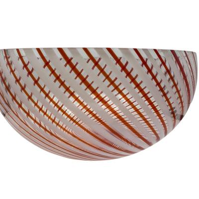 Murano Art Glass - 9” Mezza Filigrana red & white alternating rods diagonal striped