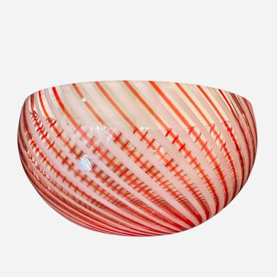 Murano Art Glass - 9” Mezza Filigrana red & white alternating rods diagonal striped
