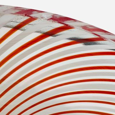 Murano Art Glass - 9” Mezza Filigrana red & white alternating rods diagonal striped