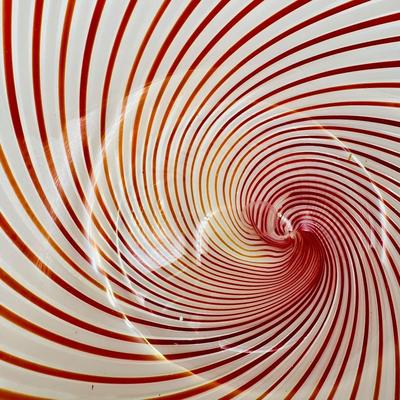 Murano Art Glass - 9” Mezza Filigrana red & white alternating rods diagonal striped